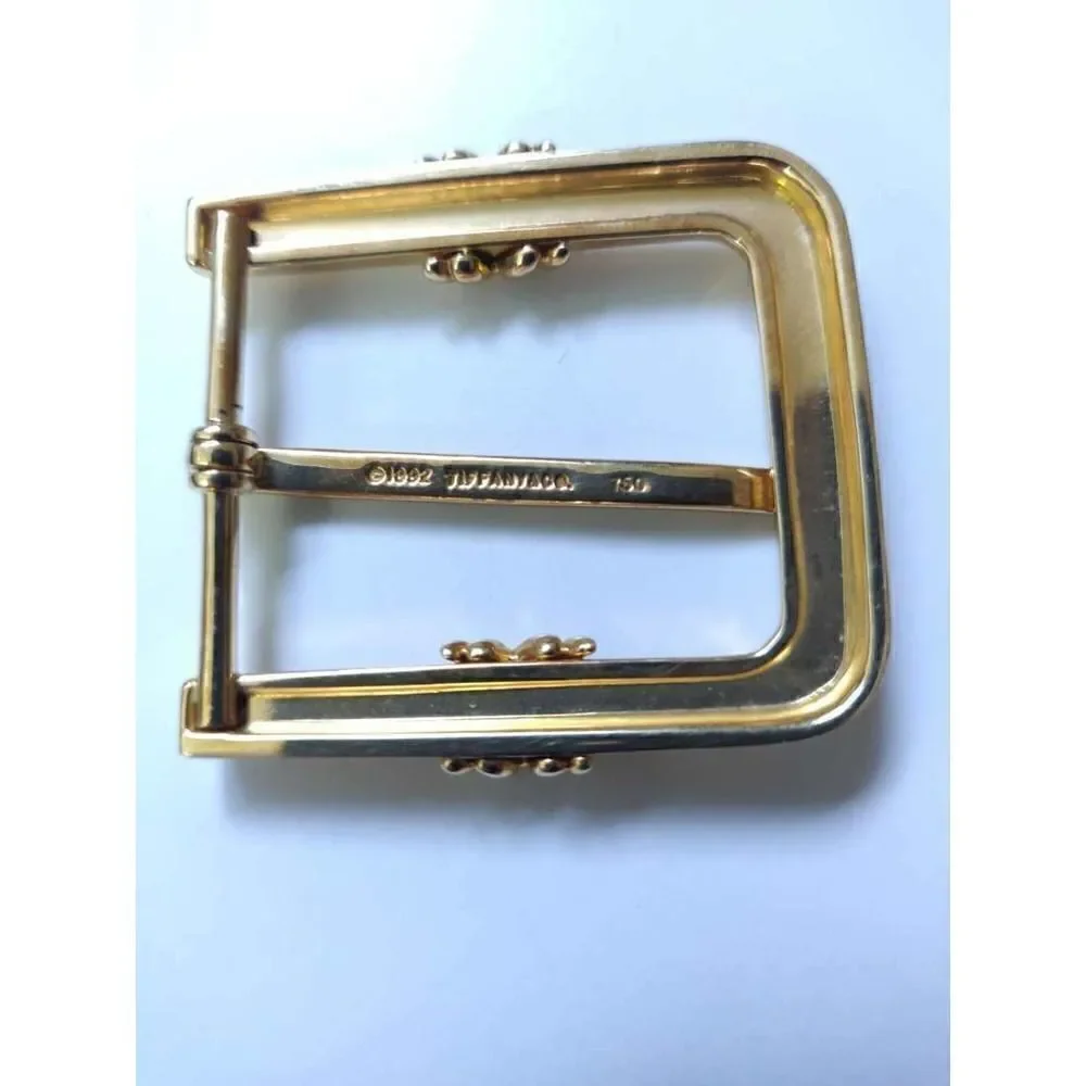 AUTH TIFFANY 1992 SOLID 18K 750 22g GOLD BUCKLE BLACK LEATHER SKINNY BELT 28 USA